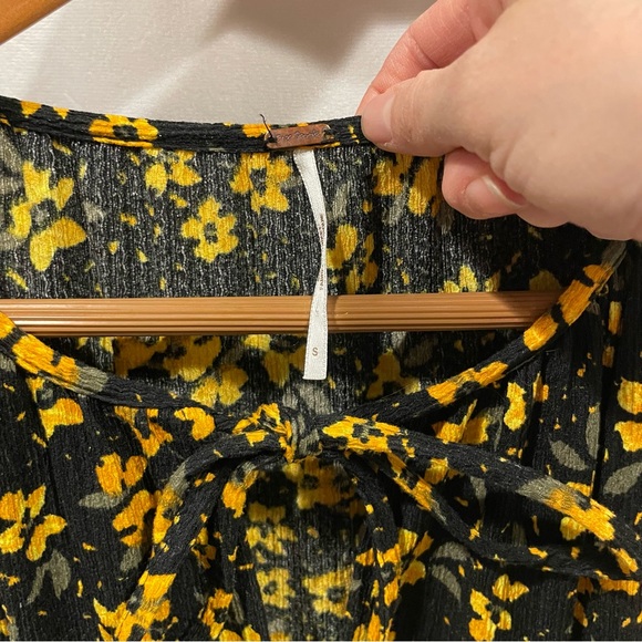 Free people black yellow floral maxi boho ruffle dress adorable - Picture 7 of 7